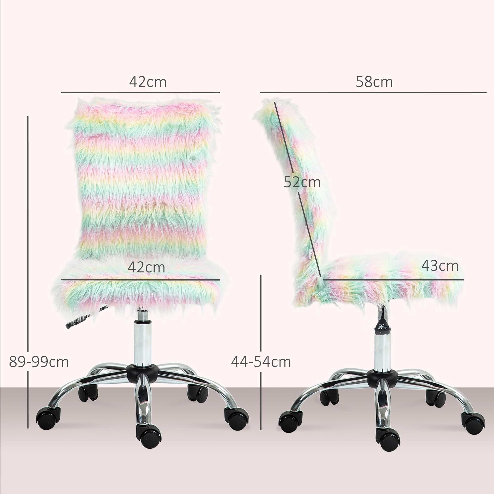 Silla de Oficina Giratoria Silla de Escritorio sin Brazos con Altura Ajustable Tapizado en Felpa y Respaldo Alto Silla de Estudio Carga 120 kg Multicolor