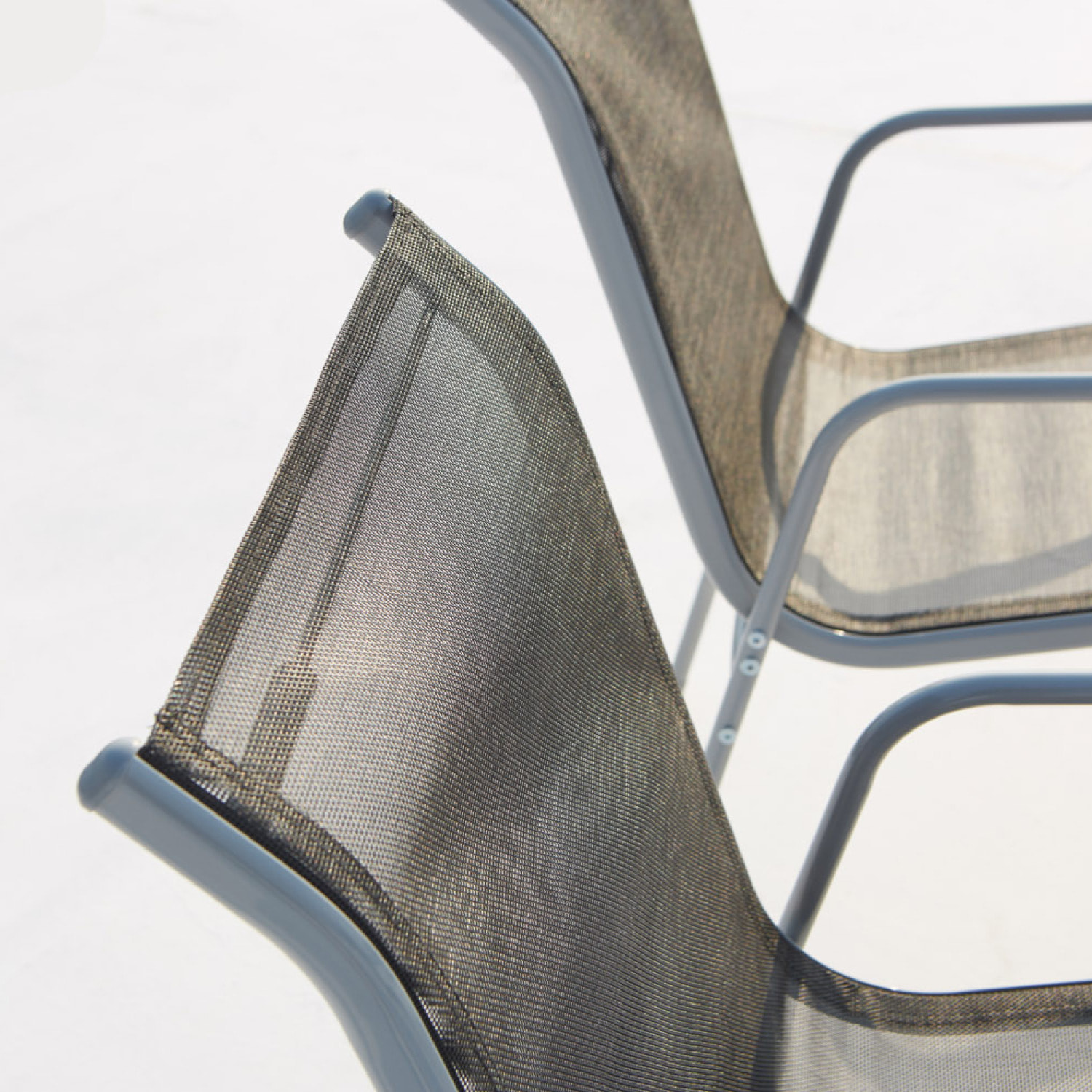 Table de jardin et 8 chaises en acier et toile PVC gris ATIMA