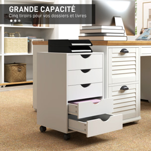 Caisson bureau 5 tiroirs mobile dim. 40x40x67cm blanc