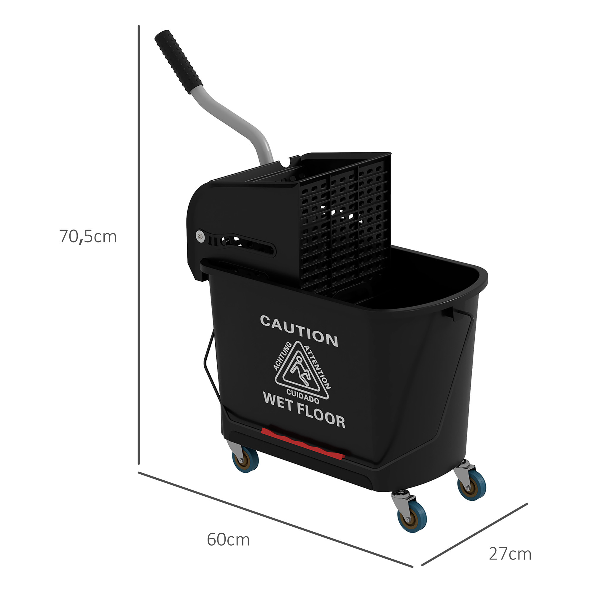 Cubo de Fregona con Ruedas Capacidad de 20 L Cubo de Fregar con Sistema de Escurridor Ruedas y Asa de Transporte para Doméstico y Comercial Negro