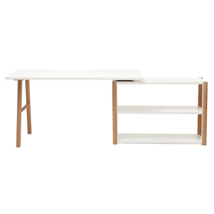 Bureau modulable scandinave blanc et bois chêne massif L140-203 cm GILDA