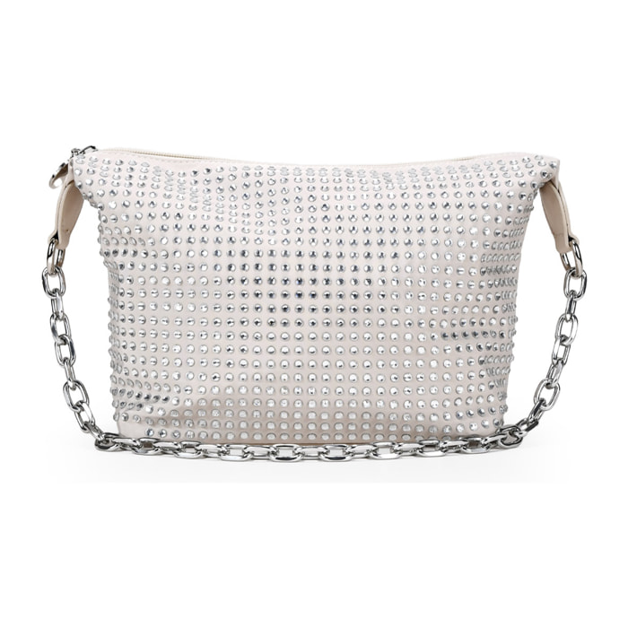 Bolso de hombro beige en nylon con cadena