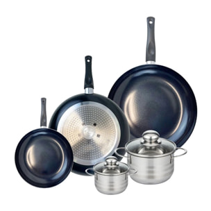 Ensemble de 3 Poêles de cuisson 20, 28 et 32 cm et 2 faitouts 12 et 16 cm Elo Prima Brillant