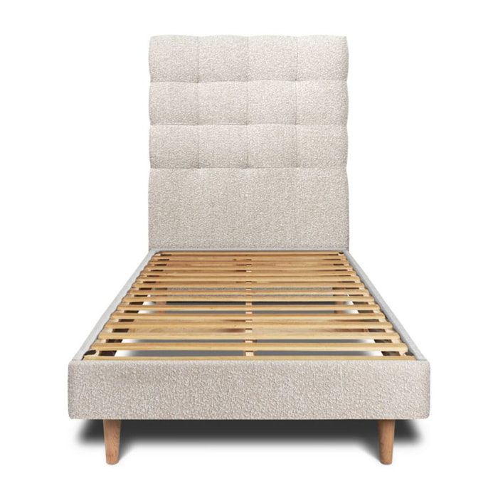 Lit avec tête de lit capitonnée bouclette et sommier kit Ep14