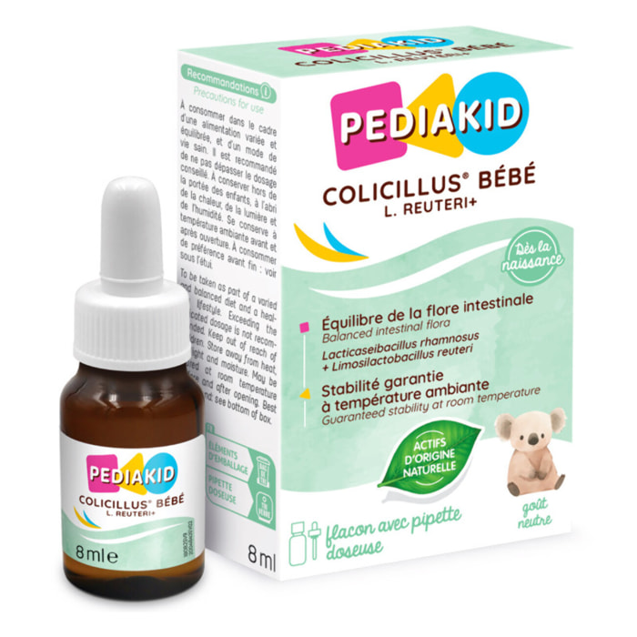 PEDIAKID - Colicillus Bébé - Suspension Huileuse à base de Lactobacillus Rhamnosus GG - Teneur Garantie 1 Milliard par Prise - Réduit les Contractions Abdominales - Goût Neutre -Flacon Compte-Gouttes