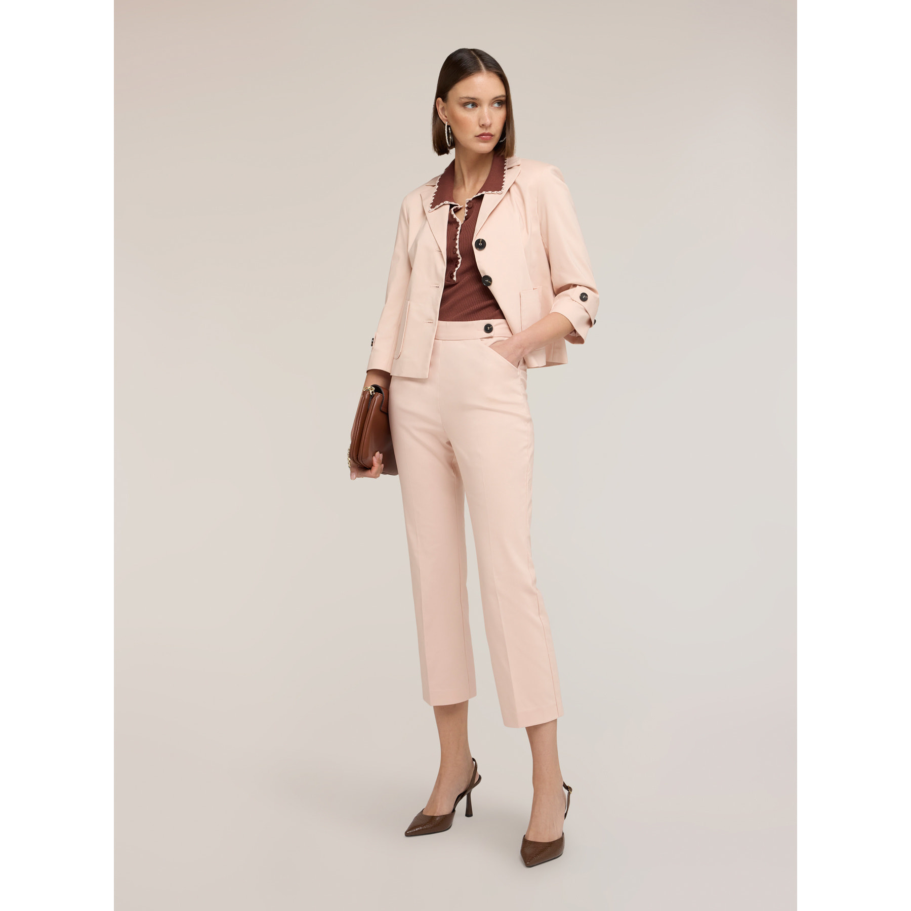 Motivi - Pantalones kick flare de algodón técnico - Rosa cipria