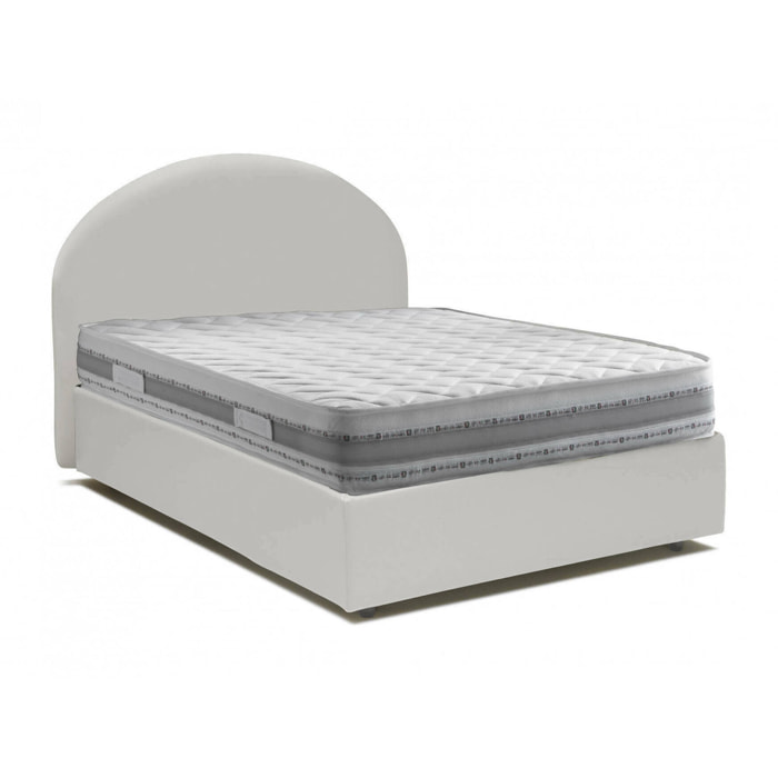 Letto piazza e mezza Ambher, Letto contenitore con rivestimento in ecopelle, 100% Made in Italy, Apertura frontale, con materasso Cm 120x190 incluso, Bianco