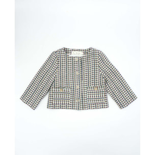 Chaqueta chanel estructura verde, camel, lila y blanco