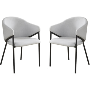 Lot de 2 chaises de salle à manger en tissu et métal "Auralis" - Gris clair
