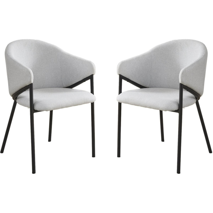 Lot de 2 chaises de salle à manger en tissu et métal "Auralis" - Gris clair
