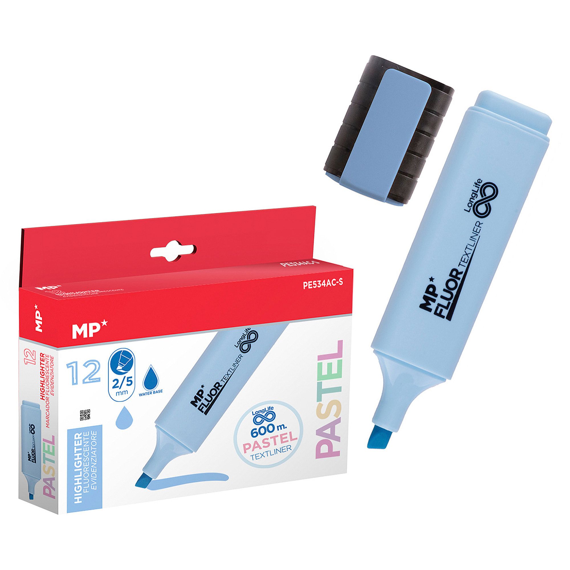 PACK 12 MARCADORES LONG LIFE PASTEL AZUL CLARO