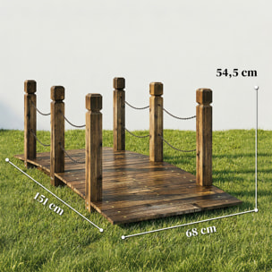 Puente de Jardín de Madera, 1,51 m, Puente Decorativo para Estanques Rústico con Barandillas de Seguridad, Carga 200 kg, Construcción Resistente, Carbonizado