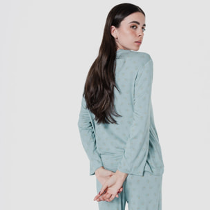 Pigiama lungo in viscosa da donna spring azzurro acqua