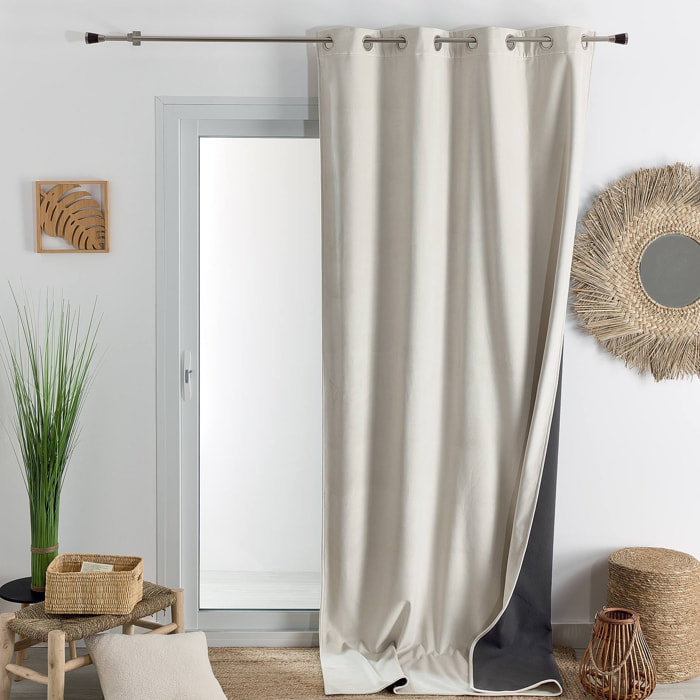 Rideau isolant et occultant en velours doublé polaire - Blanc cassé