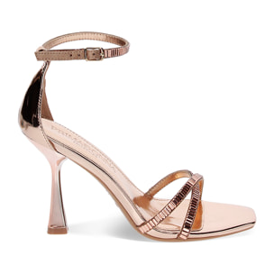 Sandalias con tacón dorado-rosa espejo con piedras
