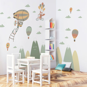 Stickers muraux enfants - Décoration chambre bébé - Autocollant Sticker mural géant enfant montagnes scandinaves ANIMAUX ACROBATES