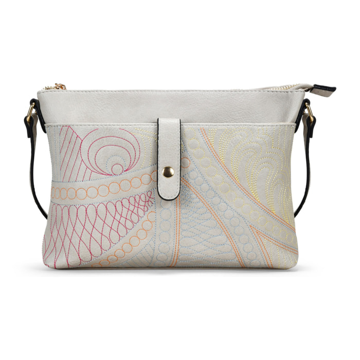 Bolso bandolera piedra con cosido multicolor