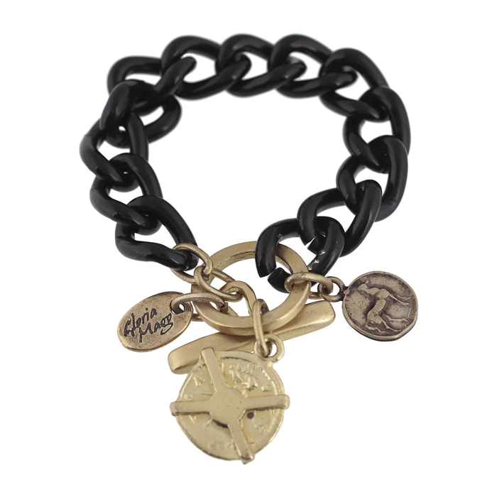 Pulsera cadena negro cierre central y charms