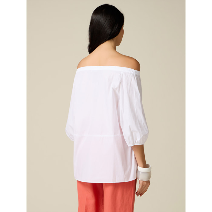 Oltre - Blusa off shoulders con dettaglio gioiello - Bianco