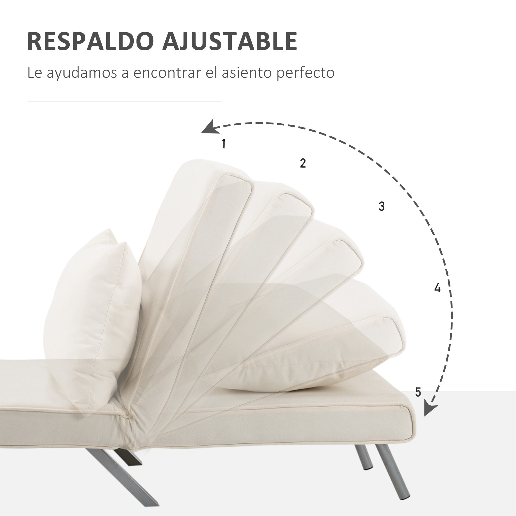 Sofá Cama Individual Sillón Cama Individual Sillón Reclinable con Almohada para Salón Dormitorio Oficina Carga 100 kg 65x69x80 cm Crema