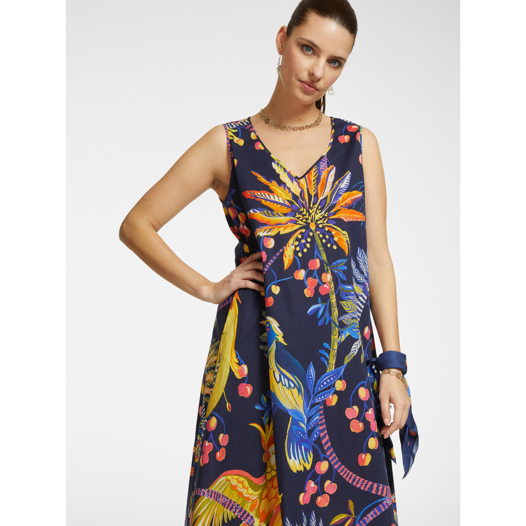 Elena Mirò - Vestido estampado de algodón elástico - Azul