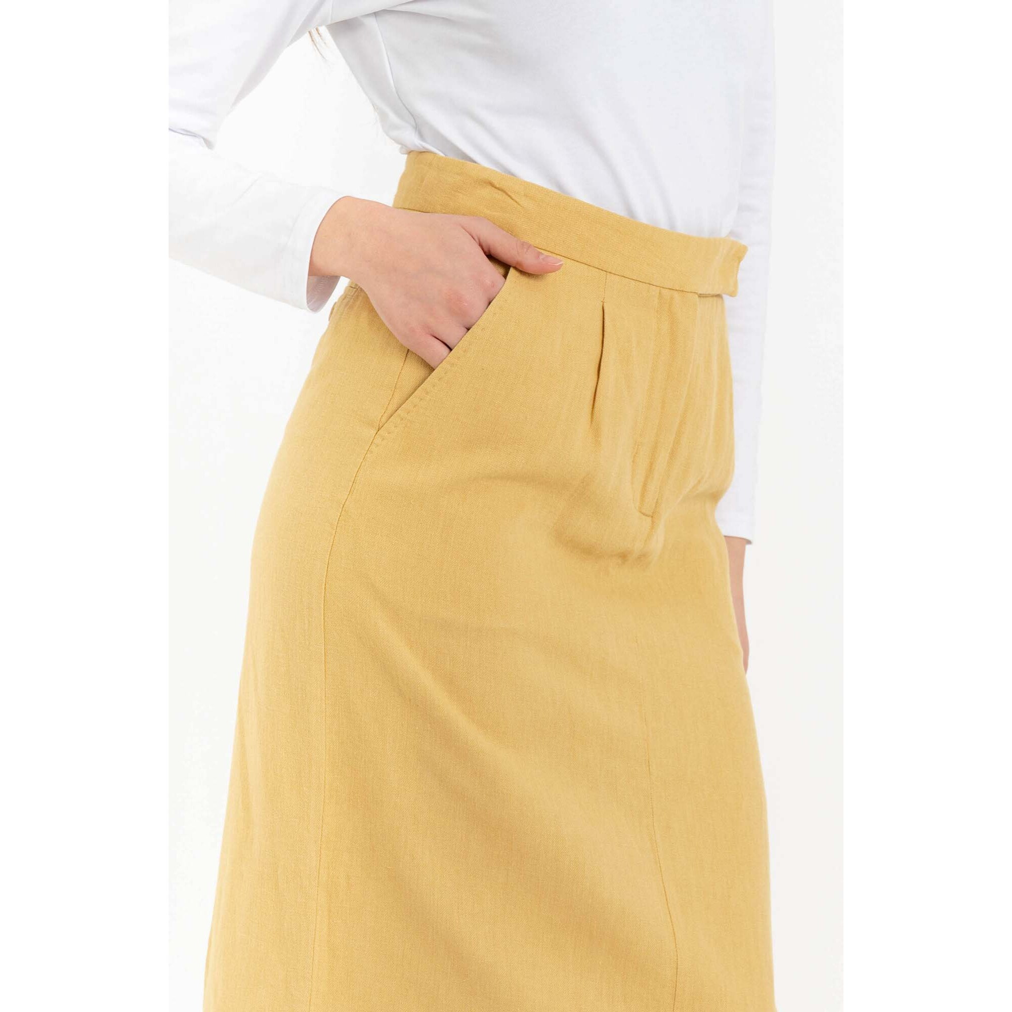 Kocca - Gonna da donna a vita alta in lino e cotone con tasche Donna