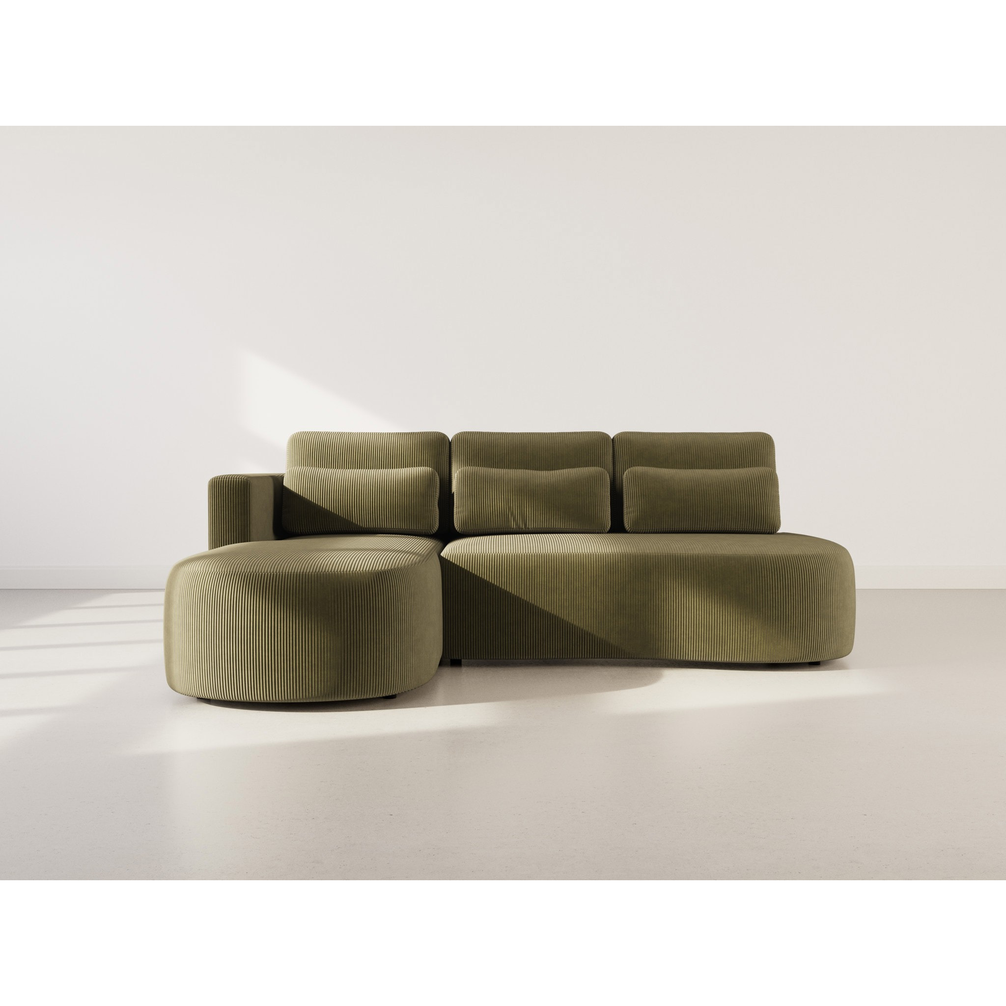 Mahina - canapé d'angle gauche 4 places convertible avec coffre en velours côtelé - Vert