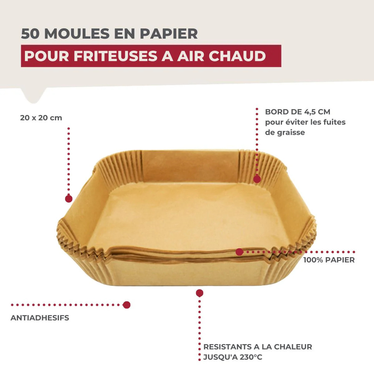 Ensemble de 100 Moules en papier pour air fryer carrés Fackelmann Divers