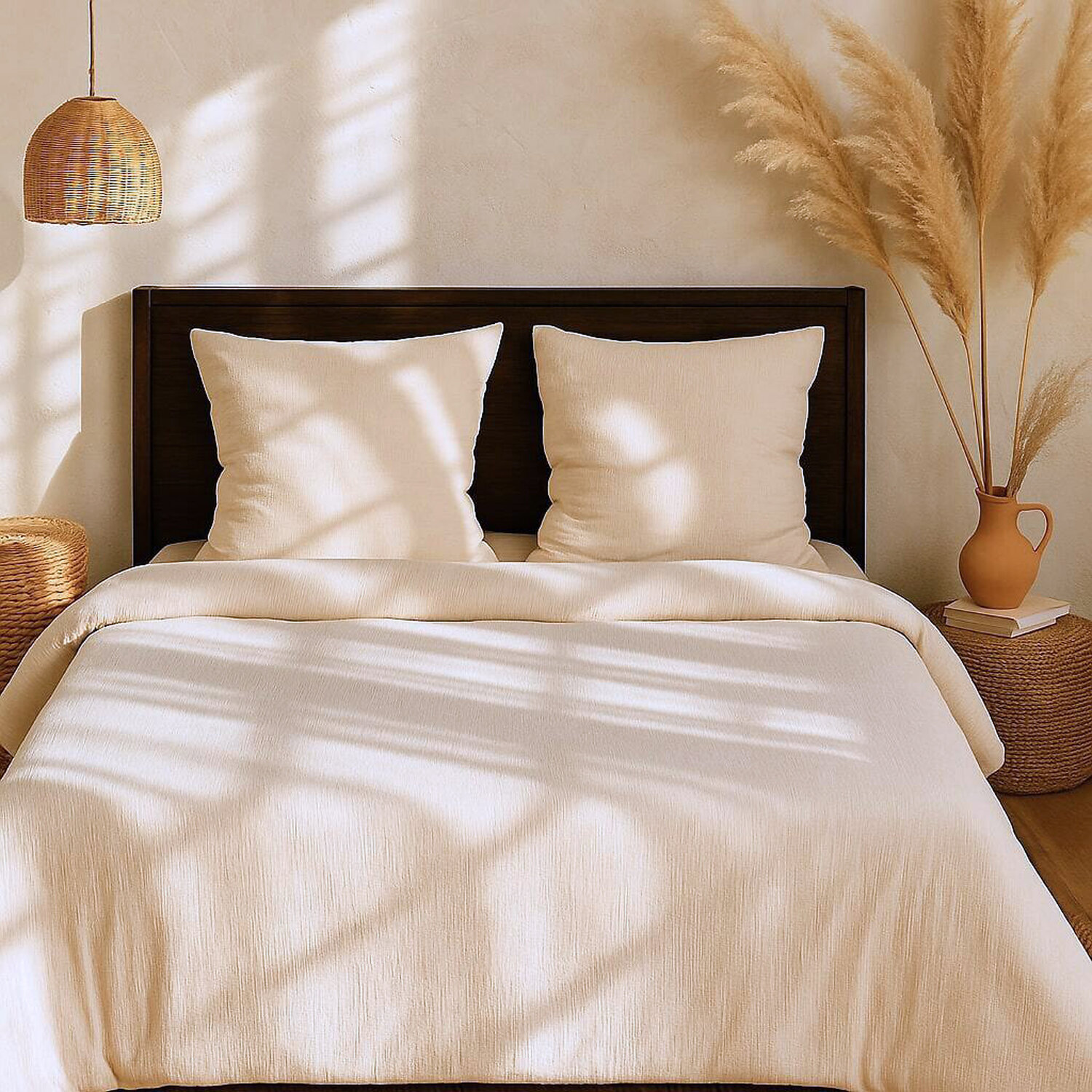 Parure housse de couette unie gaze de microfibre - maya - ecru