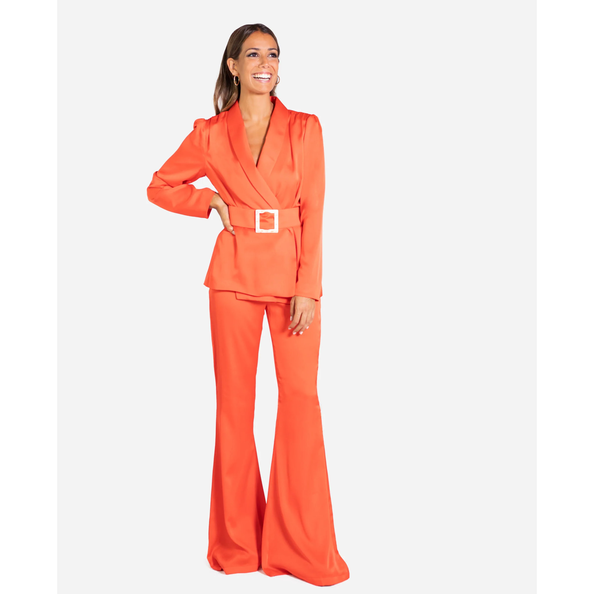 Pantalón campana coral elegante mujer