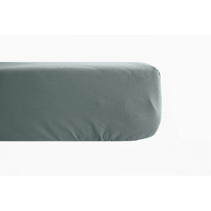 Drap housse percale pur coton peigné longues fibres 80 fils/cm² avec bonnet de 35 cm Vent du sud  -  Lichen