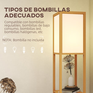 Lámpara de Pie con Estantes de Almacenaje, Lámpara de Madera Moderna, Bombilla E27, para Salón, Dormitorio, Oficina, Natural