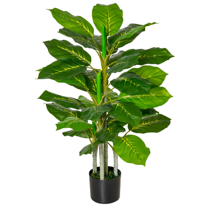 HOMCOM Planta Artificial de 95 cm con 33 Hojas Realistas en Maceta de Cemento Planta Imitación Hoja Perenne Interior y Exterior para Decoración Salón Oficina Verde