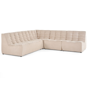 Ellie - canapé modulable d'angle réversible 5 places en velours texturé - Beige