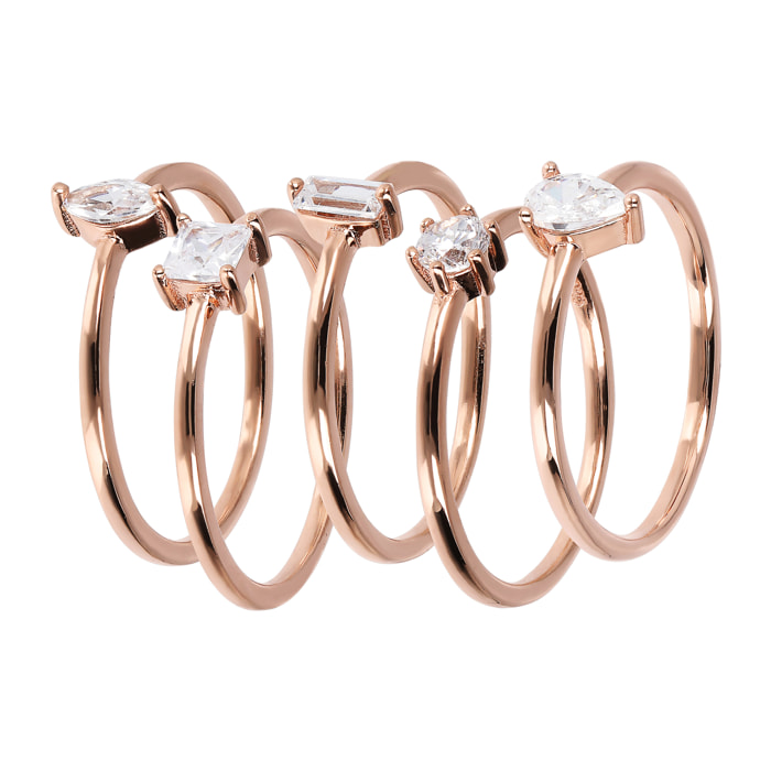 Set di 5 Anelli Pavé in Golden Rosé con Cubic Zirconia Placcato Oro Rosa 18k