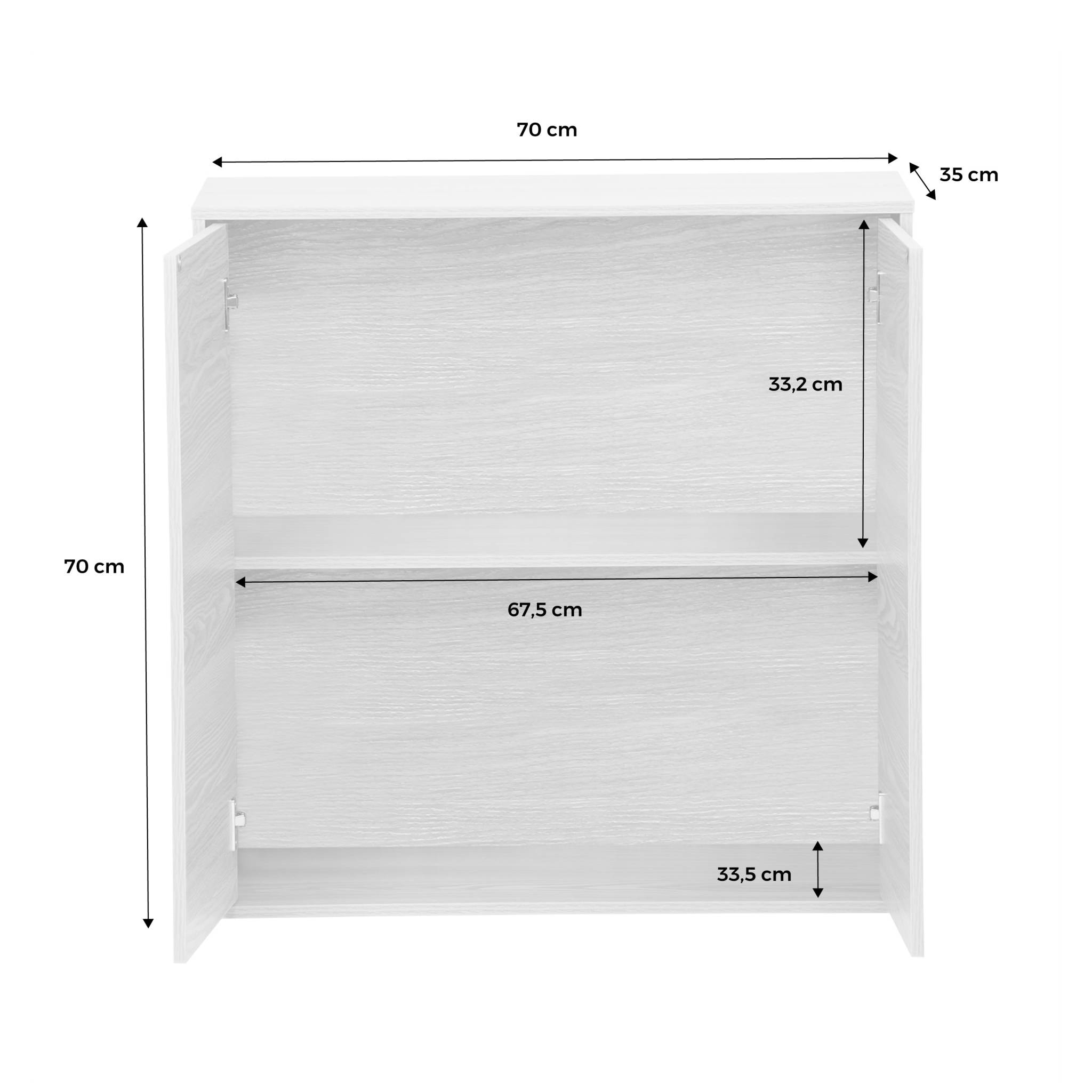 Buffet. module de rangement blanc décor bois 2 portes L 70 x P 35 x H 70 cm - Kompo
