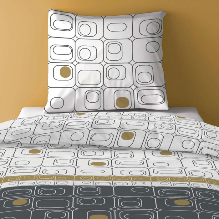 Parure de couette 3pcs 100% microfibre - gris blanc ocre