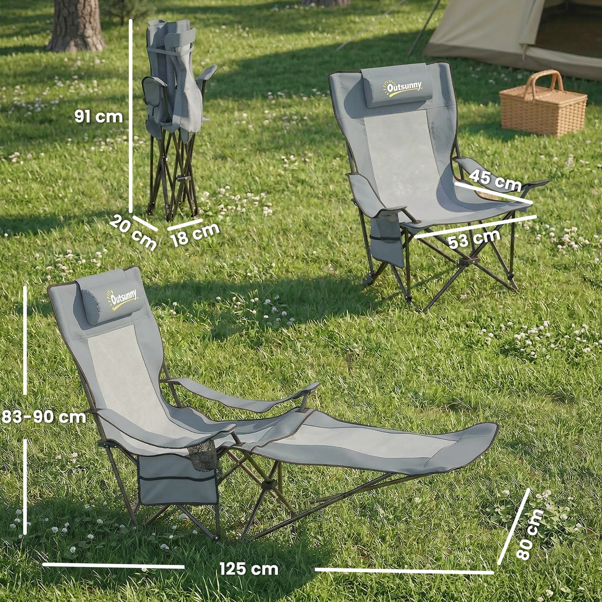 Lot de 2 chaises de camping pliantes inclinables repose-pieds rétractable