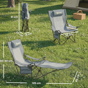 Lot de 2 chaises de camping pliantes inclinables repose-pieds rétractable