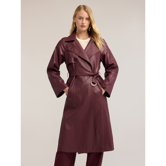 Motivi - Trench con cinturón brillante con hebilla - Burgundy