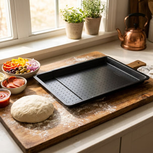 Plaque à pizza rectangulaire perforée extensible 37 à 52 x 33 cm Zenker Black Metallic