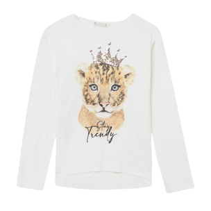 T-shirt stampa tigre e paillettes