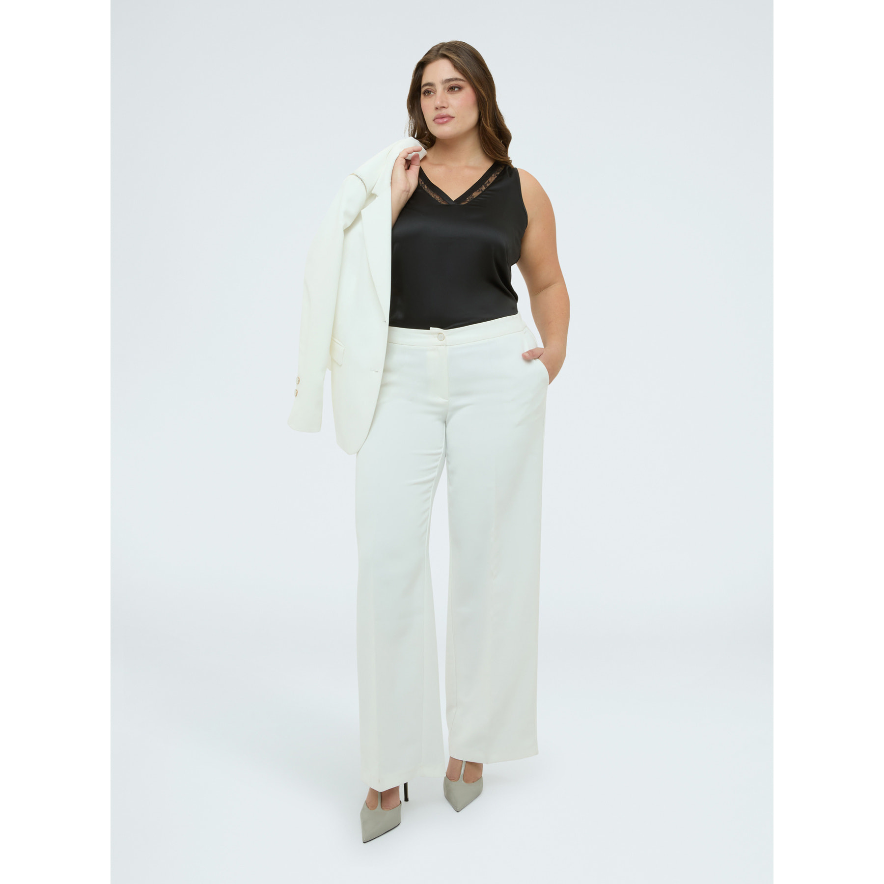 Fiorella Rubino - Top con escote en V y detalle de encaje - Negro