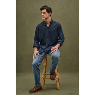 Camicia cotolino blu marino regular fit con logo Rigby Go