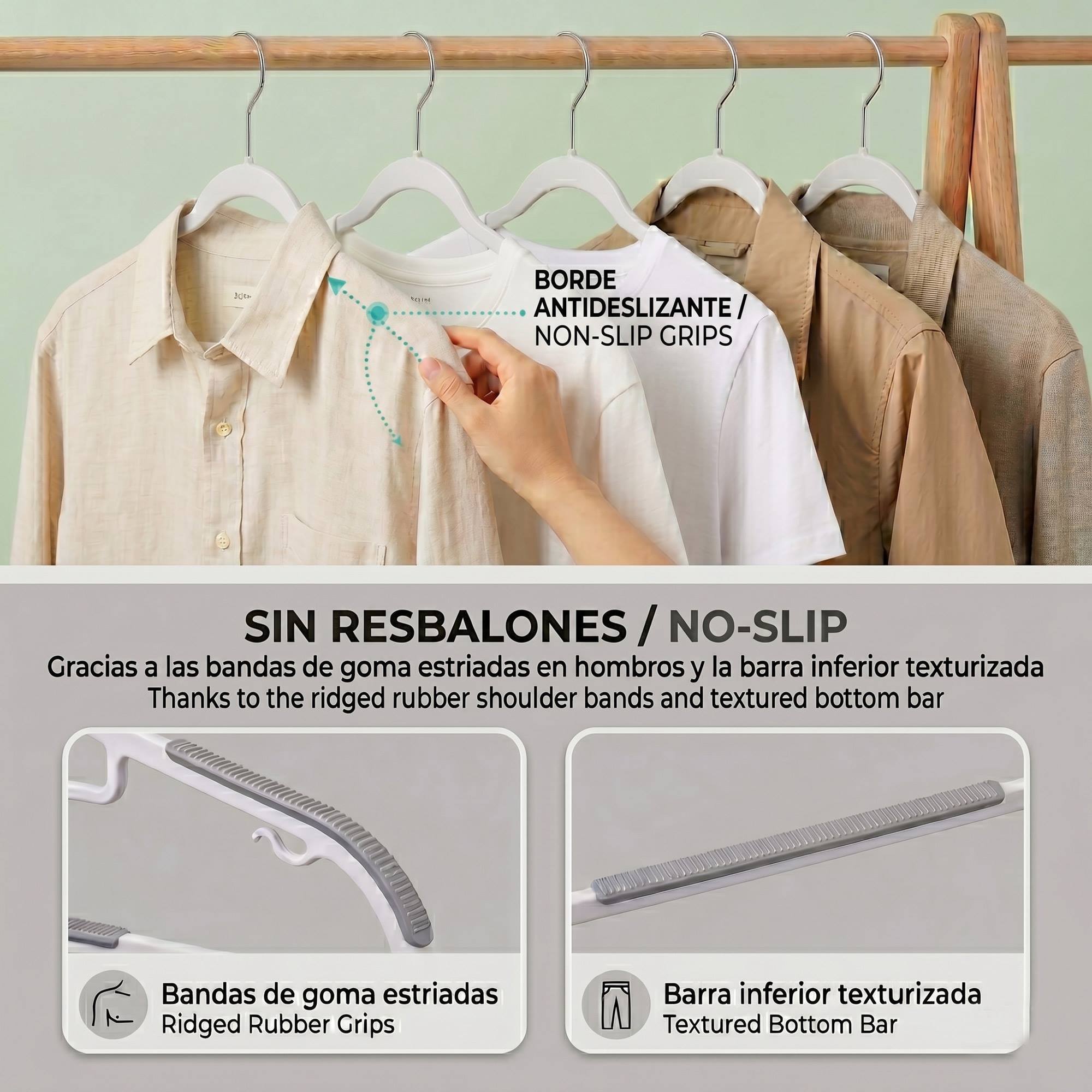Set de perchas de plástico antideslizantes - Gancho giratorio