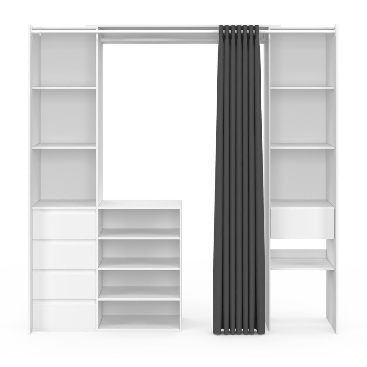 Dressing Justine extensible 120-180cm blanc 5 tiroirs double colonne