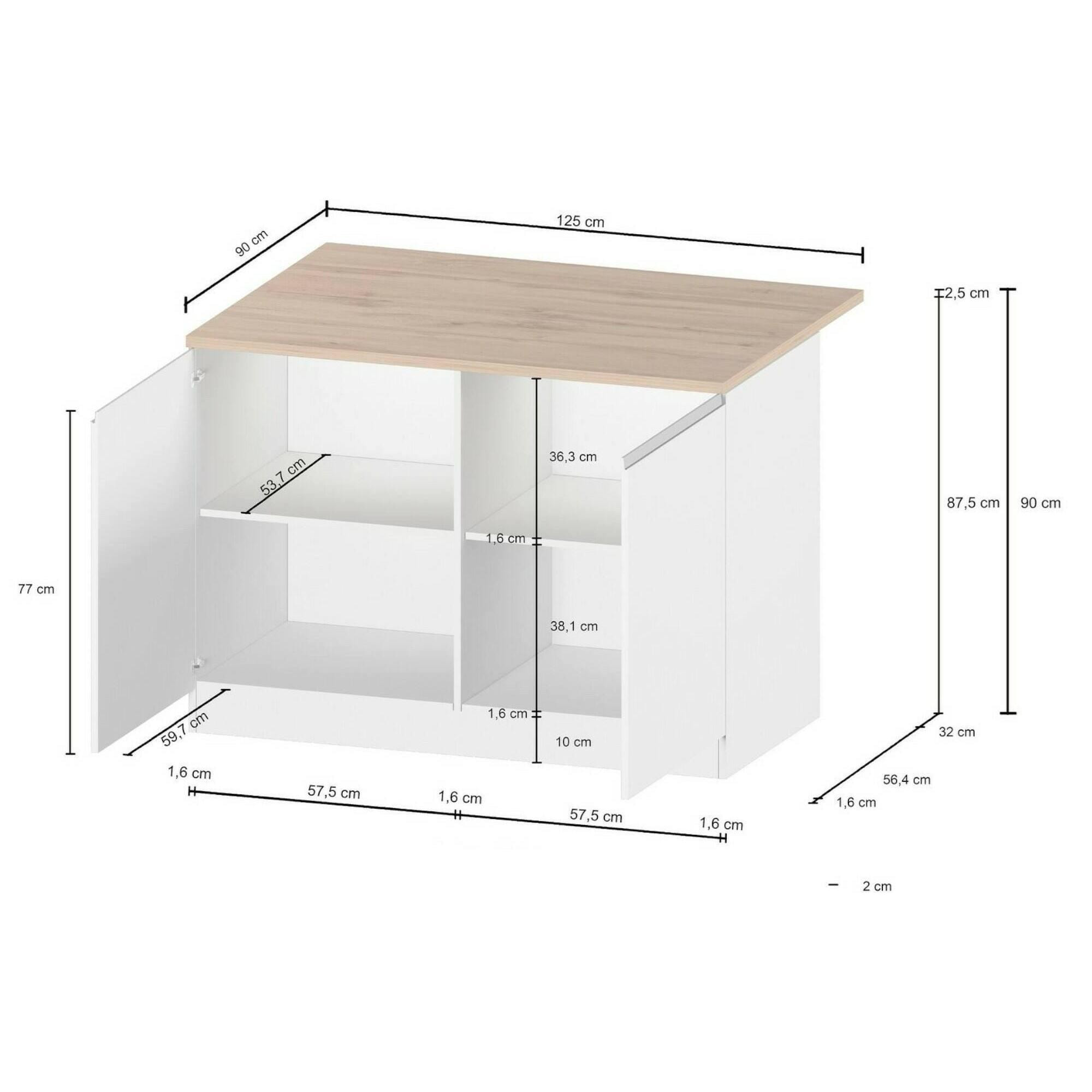 Isola da cucina Daffaticat, Tavolo ausiliario portaoggetti, Mobile da cucina a 2 ante, 100% Made in Italy, 125x90h90 cm, Antracite e Rovere