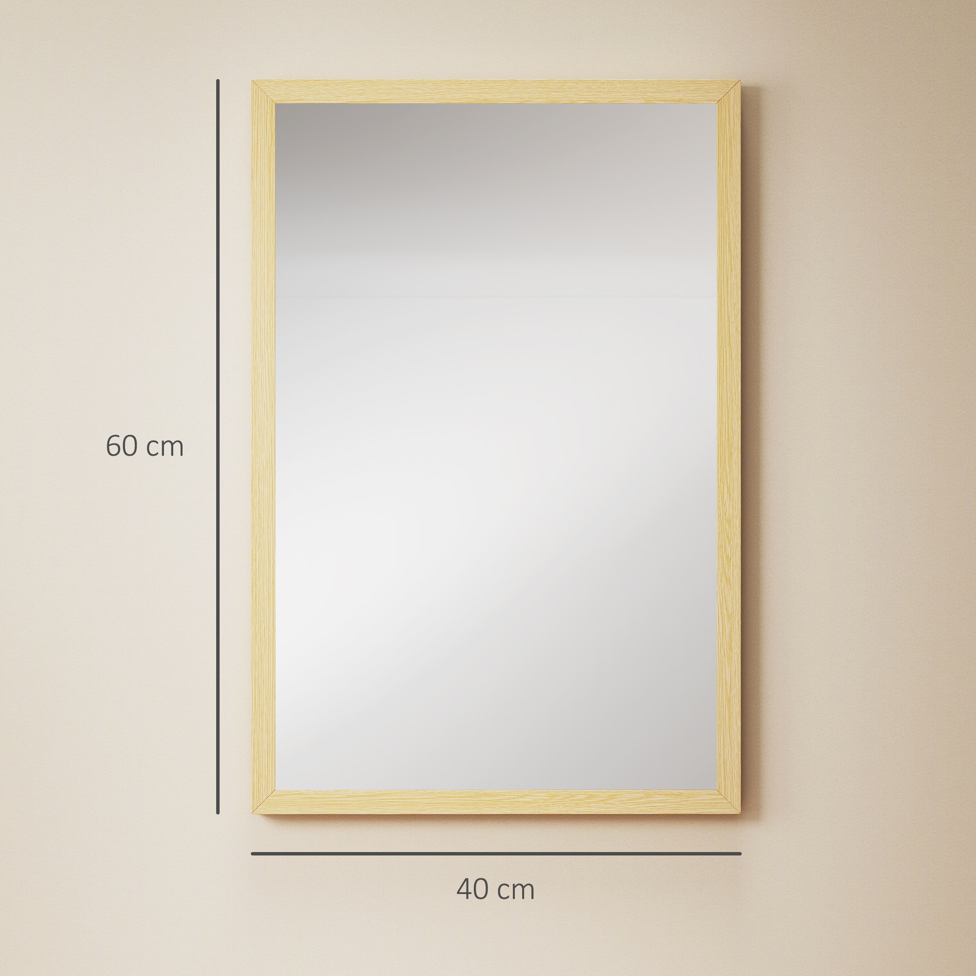 Miroir mural rectangulaire dim. 40L x 60H cm cadre effet bois naturel