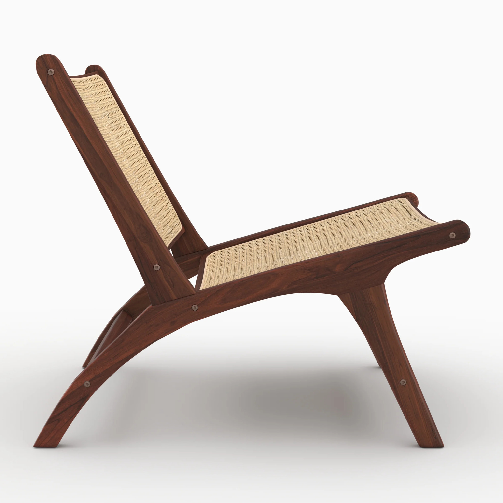 Fauteuil en bois de teck finition noyer et cannage en rotin - Kilka