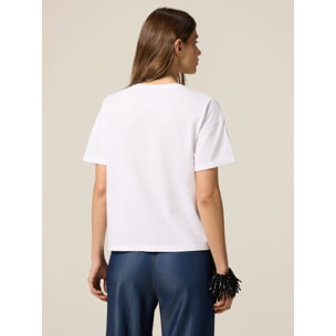 Oltre - Camiseta con bolsillo y cuentas - Blanco